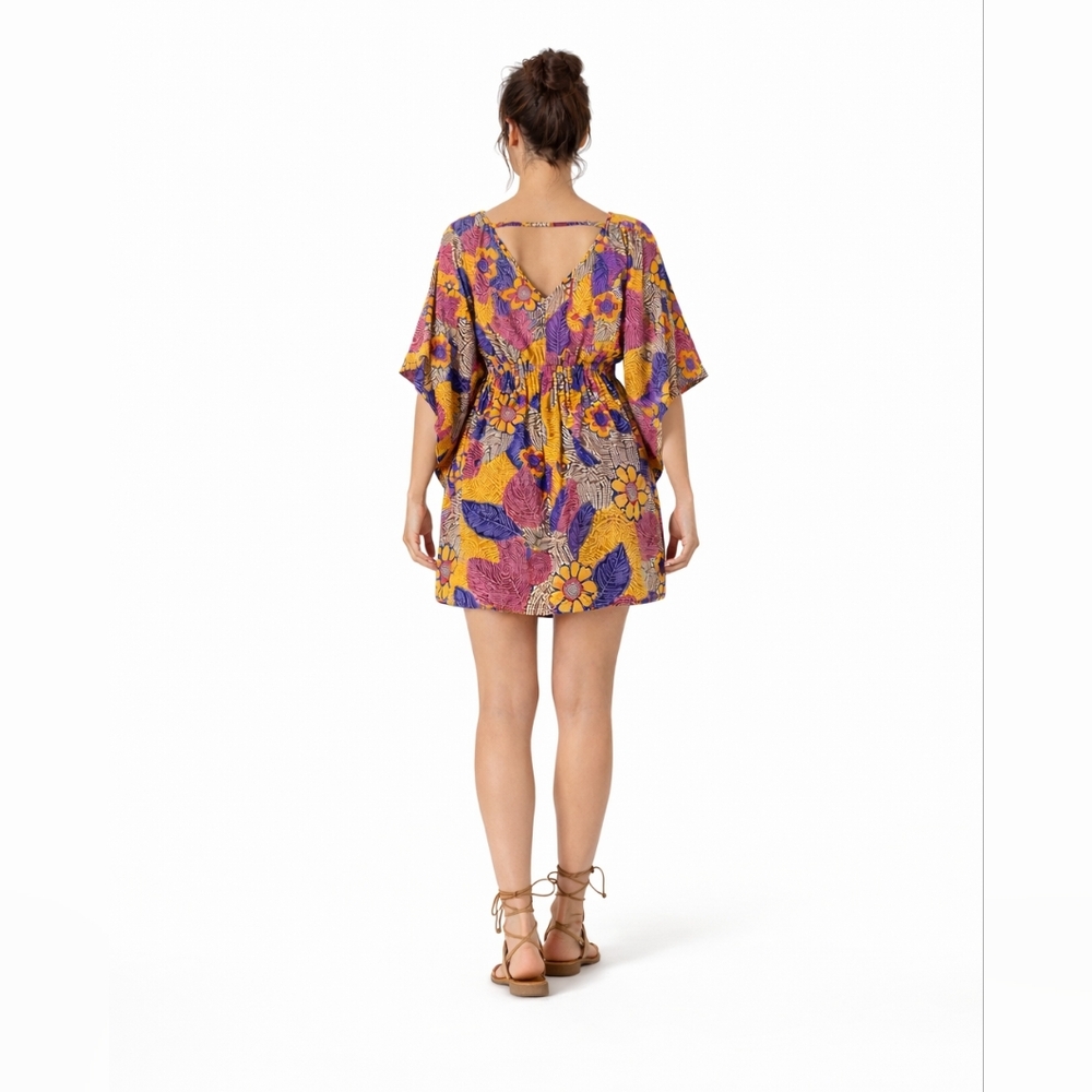 Lani California Size S & M Mustard Purple Viscose Batwing Mini Dress Open Back - Picture 8 of 15